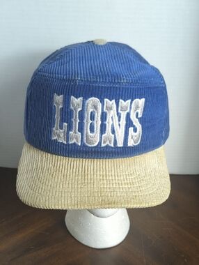 VINTAGE 90s Detroit Lions Corduroy Hat - Made in USA - Rare Two-Tone